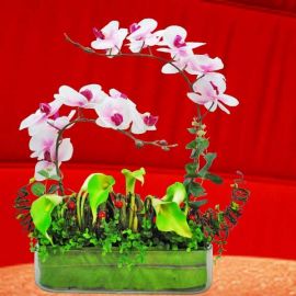 Artificial Phalaenopsis Orchid, Hydrangeas & Lilies Table Flowers Arrangement