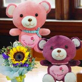 30cm Love Bear ( Pls Choose 1 Only ) With SunFlower Standing Bouquet