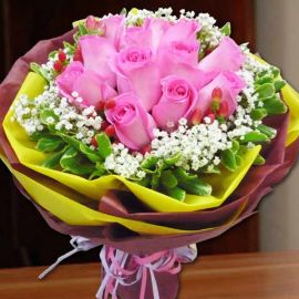 12 Aqua Pink Roses Handbouquet