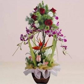 Purple orchids topiary flowers arrangement